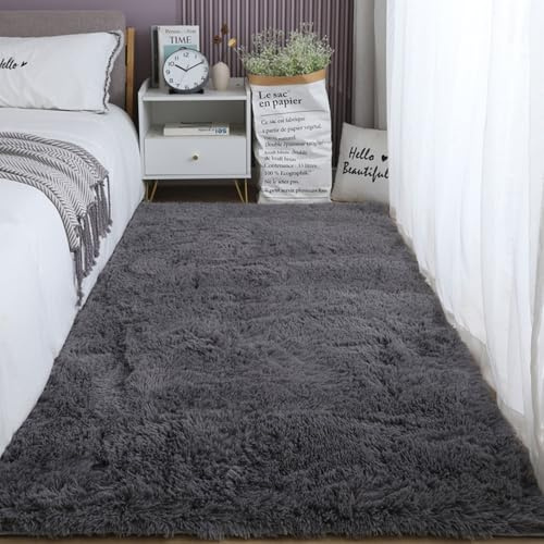 XUEDNGM Weicher Und Flauschiger Teppich 90 x 90 cm Pflegeleicht Und Einfarbig, Weich Modern Unifarben Hochflor Teppich Teppich Wohnzimmer Flächenteppich für Wohnzimmer, Schlafzimmer, Grau