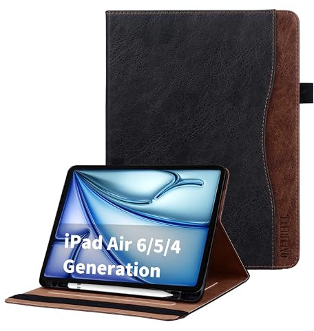 ONETHEFUL Custodia per iPad Air 6 M2 2024/iPad Air 5 2022/iPad Air 4 2020 Cover per Tablet in Pelle PU, Compatibile per iPad Air 6/5/4 Generazione con Supporto Auto Sonno/Sveglia Nero