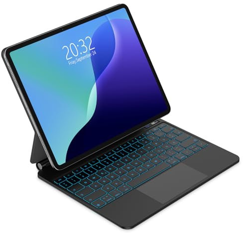 Bettdow für iPad Pro 13 M5 2025/M4 2024 Tastatur Hülle, Schwebendes Magnetisches Design mit Trackpad, Deutsch QWERTZ-Layout 7 Farbige Beleuchtete Tastatur für iPad Pro 13 Zoll 2024/2025, Schwarz