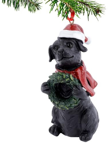 Black Labrador Retriever Christmas Ornament for Xmas Tree Decorations Holiday Dog Resin Figurine Collectible Gifts for Black Lab Pet Dog Lovers