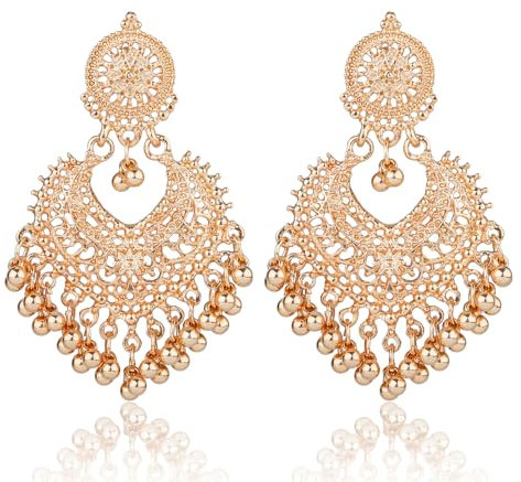 Statement-Ohrhänger im Boho-Stil mit Kugelquaste, Herzförmiger Vintage-Ohrhänger in Kronleuchterform Indischer Bollywood-Schmuck Ohrringe Geschenk für Frauen