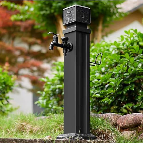 Colonne d'eau de jardin d'extérieur avec robinet et fontaine Support de tuyau vertical sur pied avec robinet monté au sol Support de tuyau d'eau en métal pour une utilisation en extérieur Hauteur 114