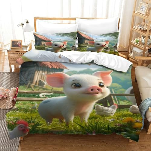 MEFESE Piglet Bettbezug Set Bettwäsche-Sets Kinderbettwäsche-Set Reißverschluss Mit Kissenbezug Betten Set Für Jugendliche Kinder Schlafzimmer Super King（260x220cm）