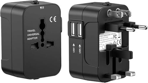 Reiseadapter Weltweit, Universal Reisestecker mit 2 USB, Internationaler Steckdosenadapter, Universaladapter für Deutschland USA England Thailand Italien Australien