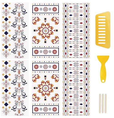 WANDIC 6 Bögen Boho-Thema-Transfer-Aufkleber, florales Linienmuster, zum Aufreiben von Transfers für Kunsthandwerk, Möbel, dekorative Aufkleber, Vintage-Dekoration für Fenstertisch, 15 x 30 cm