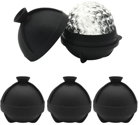 Mokaskaidj 4 Stück Eiswürfelform groß, Eiswürfelform Kugel Silikon mit Trichter, BPA Frei Wiederverwendbar Eiskugelform Rund, für Bier Cocktail Whisky Wein, Perfekt Runde Eiswürfel Kugel