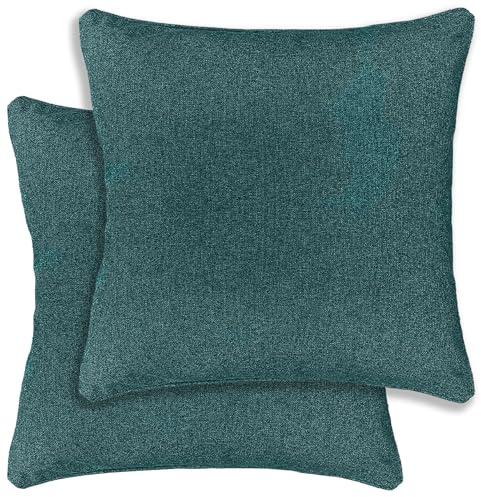 Enhanced Living Pair of Austin/Dallas Teal Cushion Covers 43x43cm – Textured Linen Look with Piped Edge – Double-Sided, Zip Opening – Covers Only, No Inserts