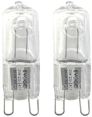 EVOGES G9 Halogen Oven Bulb, Warm White 2600K, 2,000 Hours, Pack of 2 – Compatible with Neff, Bosch, Siemens, AEG, Zanussi, Miele & More (25.0 Watts)