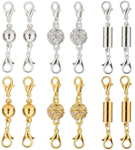 SinChic Magnetverschluss Kette,12 PCS Magnetische Schmuck Verschluss Magnetische Karabinerverschlüsse Halskette Schmuck Making Zylindrische und Ball Ton für Halskette Armband Machen