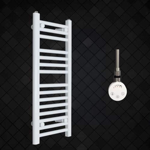Companyblue 300mm Wide 800mm High White Electric Heated Towel Rail Radiator Flat Ladder for Stylish Bathroom