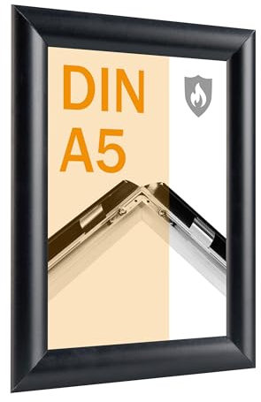 SPRINTIS Brandschutzrahmen A5, schwarz, Klapprahmen nach DIN 4102 B1 Brandschutz, Plakatrahmen aus Aluminium inkl. PET-Deckblatt, Dübel & Schrauben