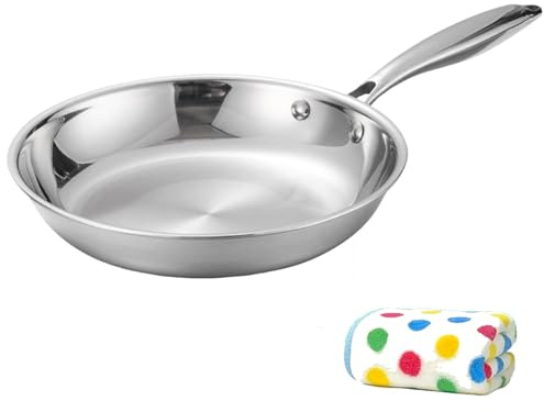 Premium 304 Stainless Steel Frying Pan – 20-28CM Uncoated Skillet for Induction Hob & Oven, Ergonomic Handle, Healthy Cookware for Steak, Eggs, Daily Cooking (1Pc, 24cm)