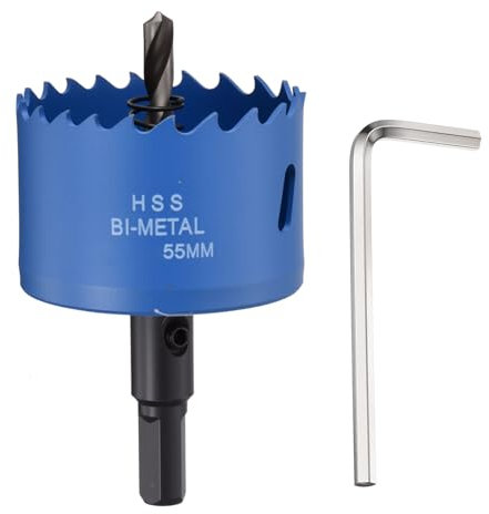 METALLIXITY Bi-Metal Hole Saw Kit 55mm (2-11/64), M42 High Speed Steel Hole Cutter with Center Drill Bit, Hex Key and Spring - for Metal Sheet, Wood, Plastic Plate and PVC Board. Blue
