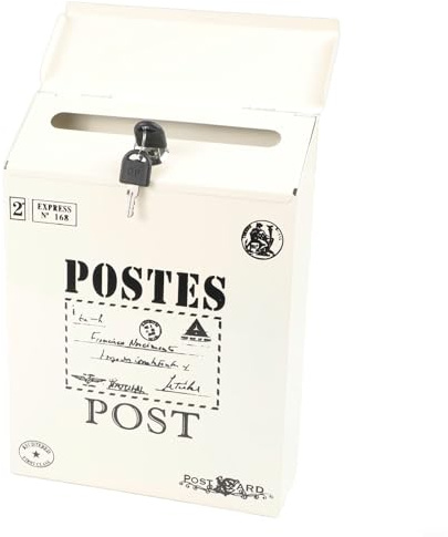 CYRENT Cassetta delle Lettere, Cassetta Postale, da Parete, Impermeabile, Estetica Retro, in Ferro, Cassetta Postale di Sicurezza, Chiudibile, per Esterni, Vintage, con Chiavi (Bianco)