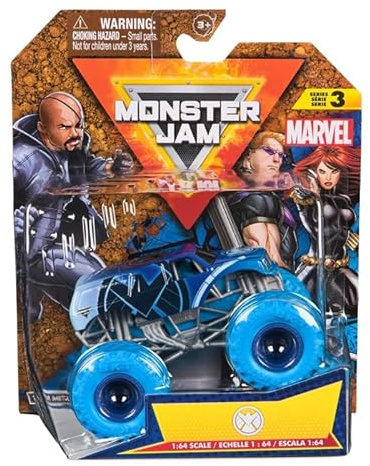 Monster Jam Marvel Series 3 Shield Truck Monster Truck, 1:64 Scale, Die-Cast Vehicle with Blue Tires, Spin Master Collectible