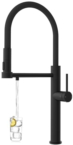 Tohlar 3 Wege Wasserhahn Küche, 360°Drehbar Küchenarmatur, 3 in 1 Mischbatterie für Wasserfilter Osmose, Armatur Küche mit Ausziehbare Brause, Einhebel Trinkwasserhahn Aus Edelstahl, Matt Schwarz