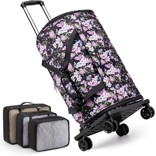Rolling Garment Bag for Travel, 50L Duffle Bag with Shoe Compartment, 4pcs | 4-in-1 Carry on Convertible Duffel with Wheels, Detachable Trolley, Wrinkle-Free Storage for Trips, Weddings and Overnights