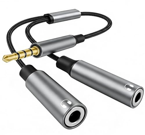 Lullu Audio Splitter Klinke Y Aux Adapter, 3.5mm Stecker 1 in 2 Splitter