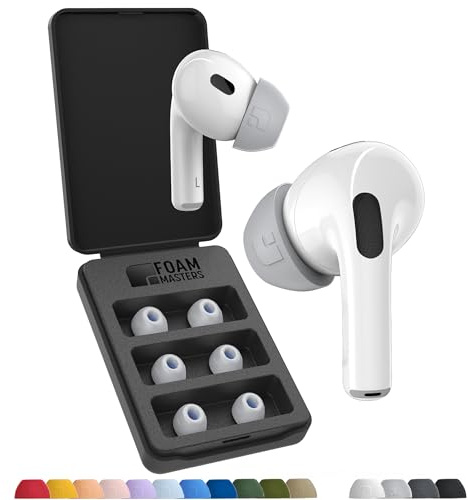 Foam Masters Ultra-Premium Memory Foam Ear Tips for AirPods Pro 3rd Gen Only | 3 Pairs | New Ver. | Secure Fit | Super Comfort | Better Noise Cancel | Replacement Buds, Gray - Large