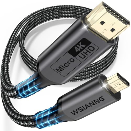 WSIANNG Micro HDMI auf HDMI Kabel, 0.3m für Streaming, Gaming Micro HDMI Kabel 2.0 mit 4K@60Hz, HDR, ARC und Dolby 3D Full HD, für Monitor, Kameras und Raspberry Pi 5/4