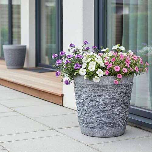 Arnusa Blumenkübel aus Kunststein in Schieferoptik – wetterfest & UV-beständig Blumentopf – Pflanzkübel für Garten, Terrasse & Balkon (BK-FP-01)