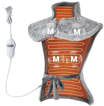 Garvee Elektrische Heizdecke mit Massagefunktion, Wärmedecke zum Umlegen, Heiz- & Vibrationsmassage, 4 Massagezonen, kuschelige Decke für Rücken & Schultern, 24×35 Zoll, Grau