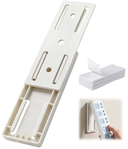 HHXUUAN 8Pcs Punch Free Extension Lead Holder Self Adhesive Fixer | 16 adhesive strips & 4g glue included, adjustable holder for extension leads, power strips & routers for kitchen & office use