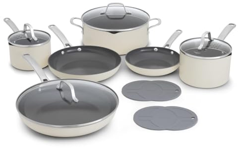Calphalon Ceramic Nonstick 12 Piece Cookware Set, Easy Cleanup Pots and Pans for Everyday Cooking, PFAS-Free Kitchen Set, Dishwasher Safe, Oven Safe, Flour