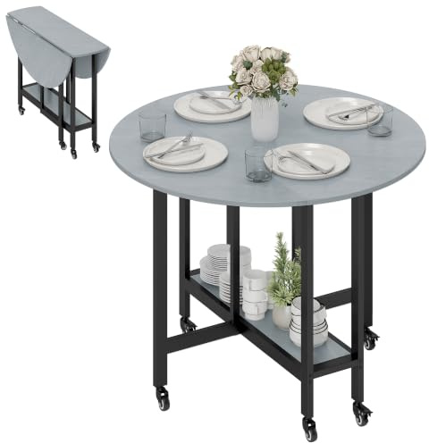 HOMCOM Klappbarer Esstisch mit Rollen, 100 x 100 x 75 cm, Zementgrau