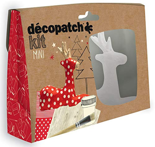 Decopatch Décopatch KIT018O Bastel Set Pappmaché Rentier (ideal für Weihnachten und für Kinder, 3,5 x 19 x 13,5 cm) rot
