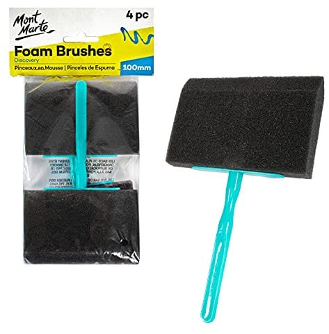 Mont Marte Foam Brush Set 100mm – 4 pieces – Flexible Sponge Brushes – Ideal Brush Set for Acrylic Paints, Watercolours, Gouache