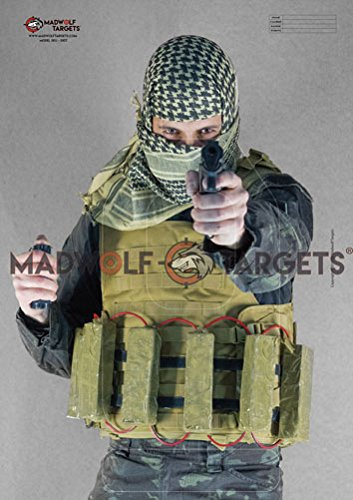Silhouette réaliste pour le tir tactique et policier - représentant un terroriste djihadiste avec ceinture explosive (84,1 x 59,4 cm) (Pack 20 silhouettes)…