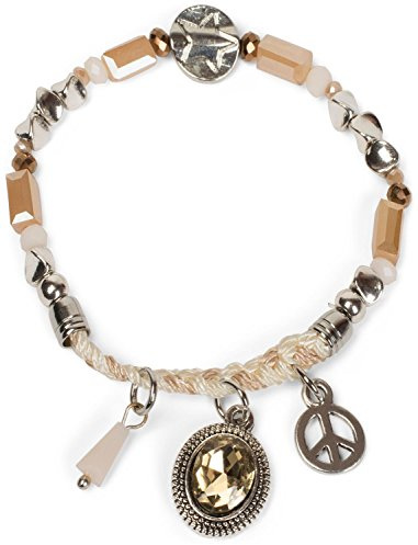 styleBREAKER Damen Stretch-Armband Peace Flecht Perlen | Elastischer Gummizug, Umfang 15,5 cm (dehnbar), formstabiler Halt am Handgelenk, Charm-Anhänger mit Schmuckstein.