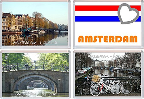 Amsterdam - Holland/Netherlands - 4 PACK - Jumbo Fridge Magnet/Magnets