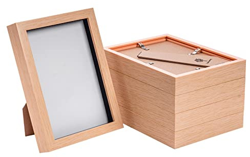 Nicola Spring 3D Shadow Box Photo Frame - A5 (6 x 8) - 3D Photo Frame Picture Frame Memory Box Display Case for Photos, Memorabilia, Artworks, Crafts, Decoration, A5(6x8inch) Light Wood - Set of 5