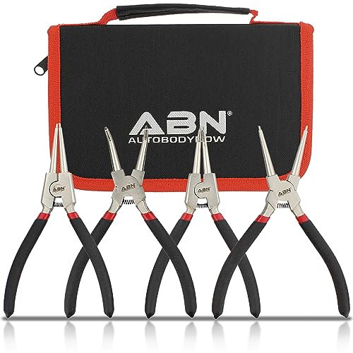 ABN Set di 4 pinze per anelli elastici interni esterni, 17,8 cm, con ganasce dritte e piegate, strumenti di rimozione clip a C con punte da 170,2 cm