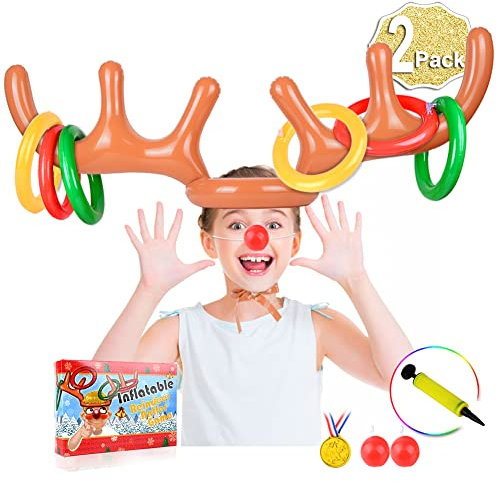 Inflatable Reindeer Antler Game, 2 Antler, 12 Rings Inflatable Reindeer Ring Toss Christmas Party Games, Christmas Family Games by AniSqui