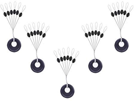 Milepetus 300/600 Stück Gummi Angeln Bobber Stopper,6 in 1 Float Sinker Stopps,3 Größen Schwarz Rot Orange Oval Zylinder Float Stop Verfügba (Black-Oval, L-300Pcs)
