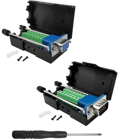 iYueMps DB15 VGA Terminal Adapter 15-polig 3-Reihen Breakout Adapter D-SUB RS-232 Seriell Auf 15 Pin Lötfreies Klemmenblock Signalmodul mit Gehäuse Zubehör (1 Stecker + 1 Buchse)