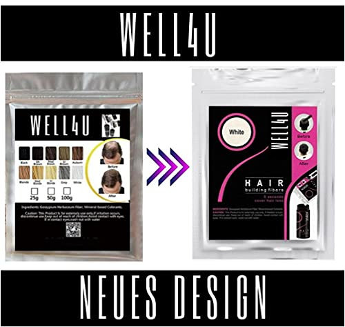 WELL4U Micro-Haarfasern, Haarfüller, Schütthaar, Streuhaar, Haarpuder, Haarpulver, Haarverdichtung, Haare aus der Dose, u.a. (25g, Med Brown)