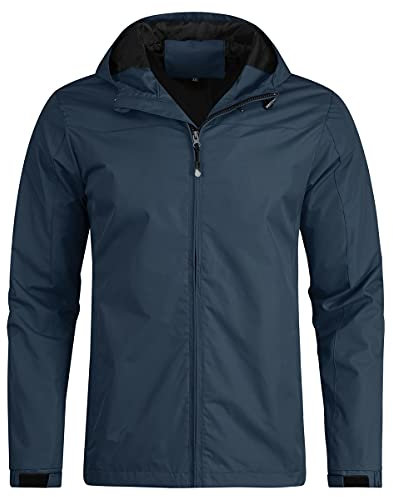 YOUTHUP Giacca Impermeabile Uomo Esterni Antivento Casuale Giacche da Pioggia con Cappuccio per Uomo, Blu scuro, L