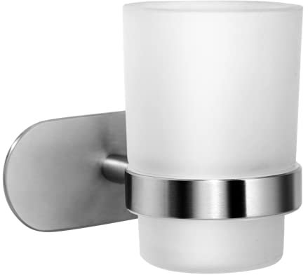 Ambrosya - Toothbrush holder without drilling - bathroom mug glass holder holder self-adhesive wall toothbrush cup (stainless steel (brushed)), Silver