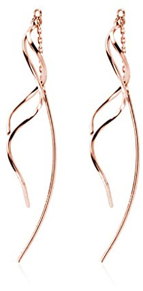 SLUYNZ 925 Sterling Silber Kurve Einfädler Ohrringe Kette für Frauen Damen Welle Ohrringe Quaste Ohrringe Baumeln Lange Ohrringe (Roségold)