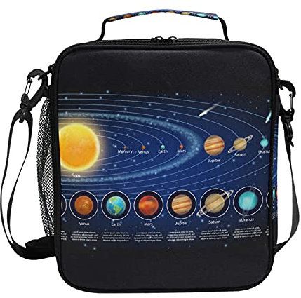 Solar System Planets Set the Sun and Eight Planets Orbits on Dark Lunch Bags Lunch Cooler Bag, Crossbody Insulated Lunch Box, Reusable Tote Shoulder Bag for Outdoor Picnic Travel Work School