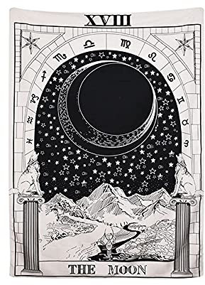 SEIWEI Tarot Wahrsagung Wandteppich, 70 x 100 cm The Moon Tapisserie Wandbehang Europa Wahrsagung Geheimnisvoller Wandteppich Innendekoration Decke Festival Geschenk