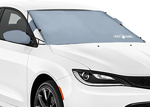 FrostGuard Vortex, Scheibenabdeckung gegen EIS, Schnee, Standardgröße (grau), Wischerblatt + Seitenspiegelabdeckung, passend für schnelle Gurte, Sicherheitsplatten + Aufbewahrungstasche, 150 x 104 cm