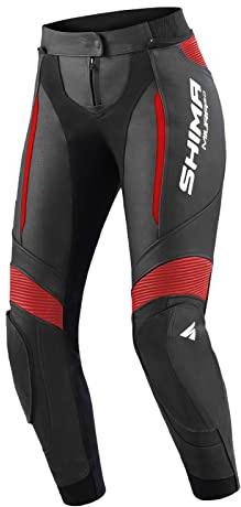 SHIMA Miura 2.0 Motorradhose - Leder, Damen, Sporthose mit Hüft- und Knieprotektoren, perforiertes Leder, elastische Einsätze, für 2-teilige Kombi (38, Schwarz/Rot)