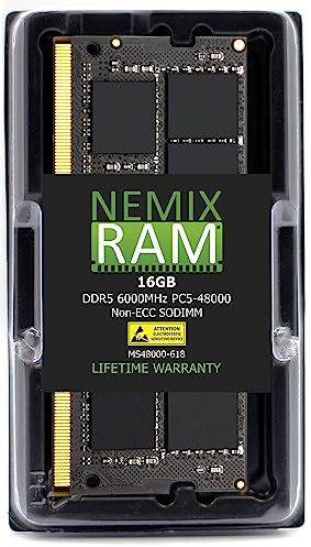 NEMIX RAM 16GB (1X16GB) DDR5 4800MHZ PC5-38400 1Rx8 1.1V CL40 262-PIN Non-ECC Unbuffered SODIMM Laptop PC Memory
