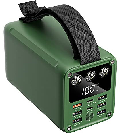 Konfulon Power Bank 60000mAh 22.5W PD 20W Super Fast Charger Compatible with iPhone, Samsung, Oppo, etc. Camping LED Light, Outdoor Emergency Floodlight, 7 Output Ports & 2 USB-C Input Ports (GREEN)