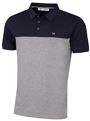 Calvin Klein Mens Colour Block Golf Polo Shirt - Navy/Silver Marl - XXL